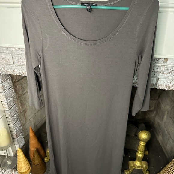 Eileen Fisher Gray Long Sleeve Bamboo Scoop Neck Sheath Dress - Picture 1 of 5